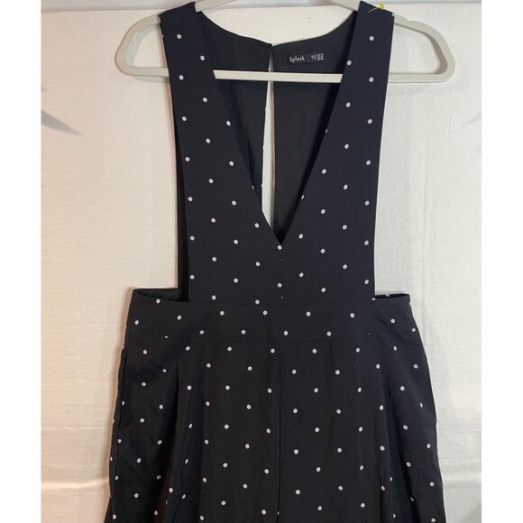Women's Black Polka Dot Jumpsuit By Splash Size 10 With Deep V-Neck & Wide Legs - Picture 4 of 16